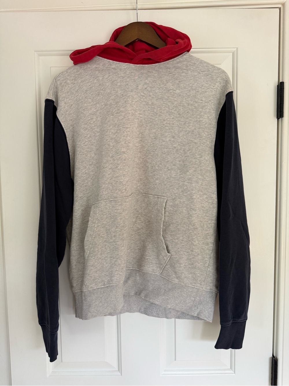 Old Navy Gray Body Hoodie with Navy Sleeves and Red Hood
